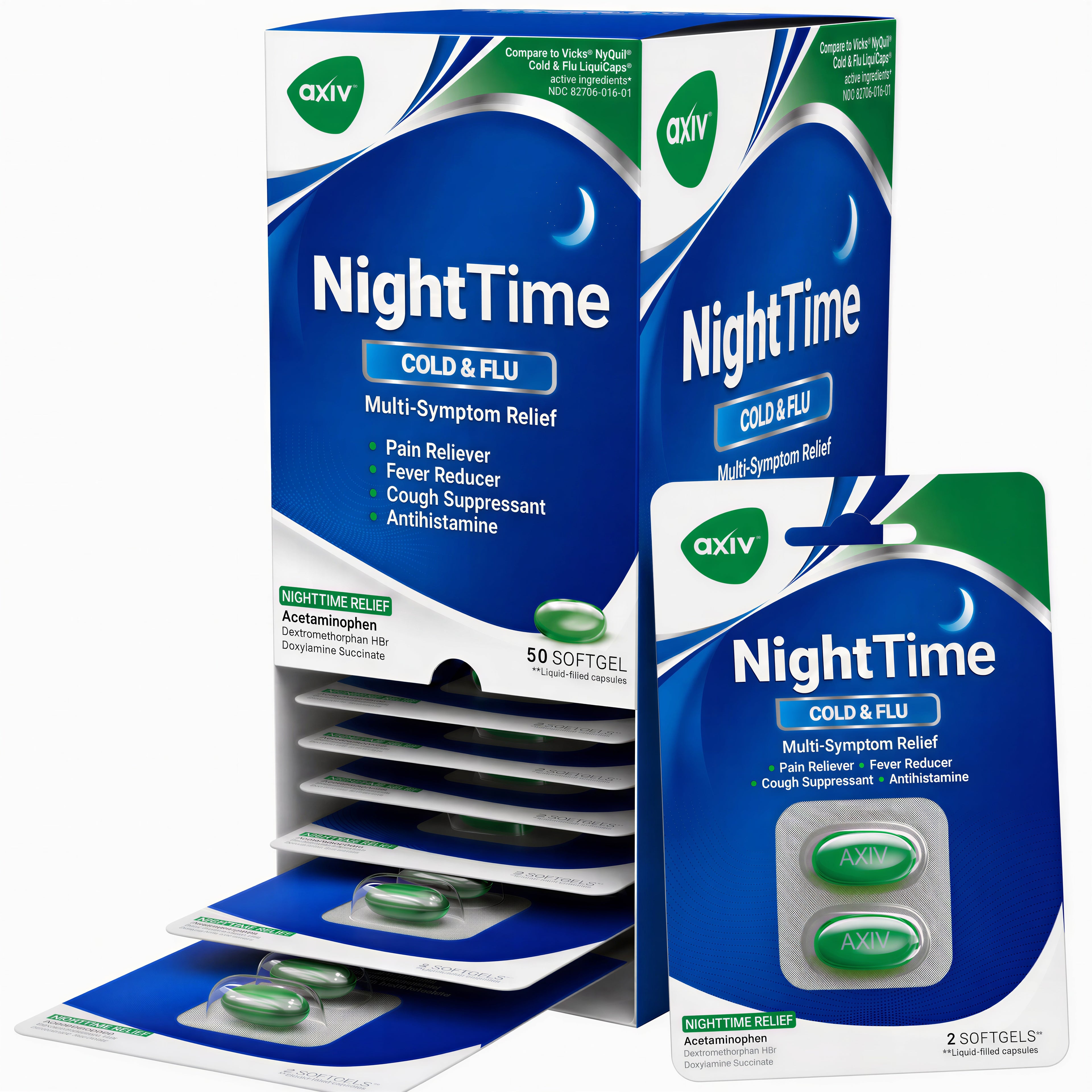 AXIV NightTime C-Store 25 Blister Packs 2 Softgels Each 50 Total