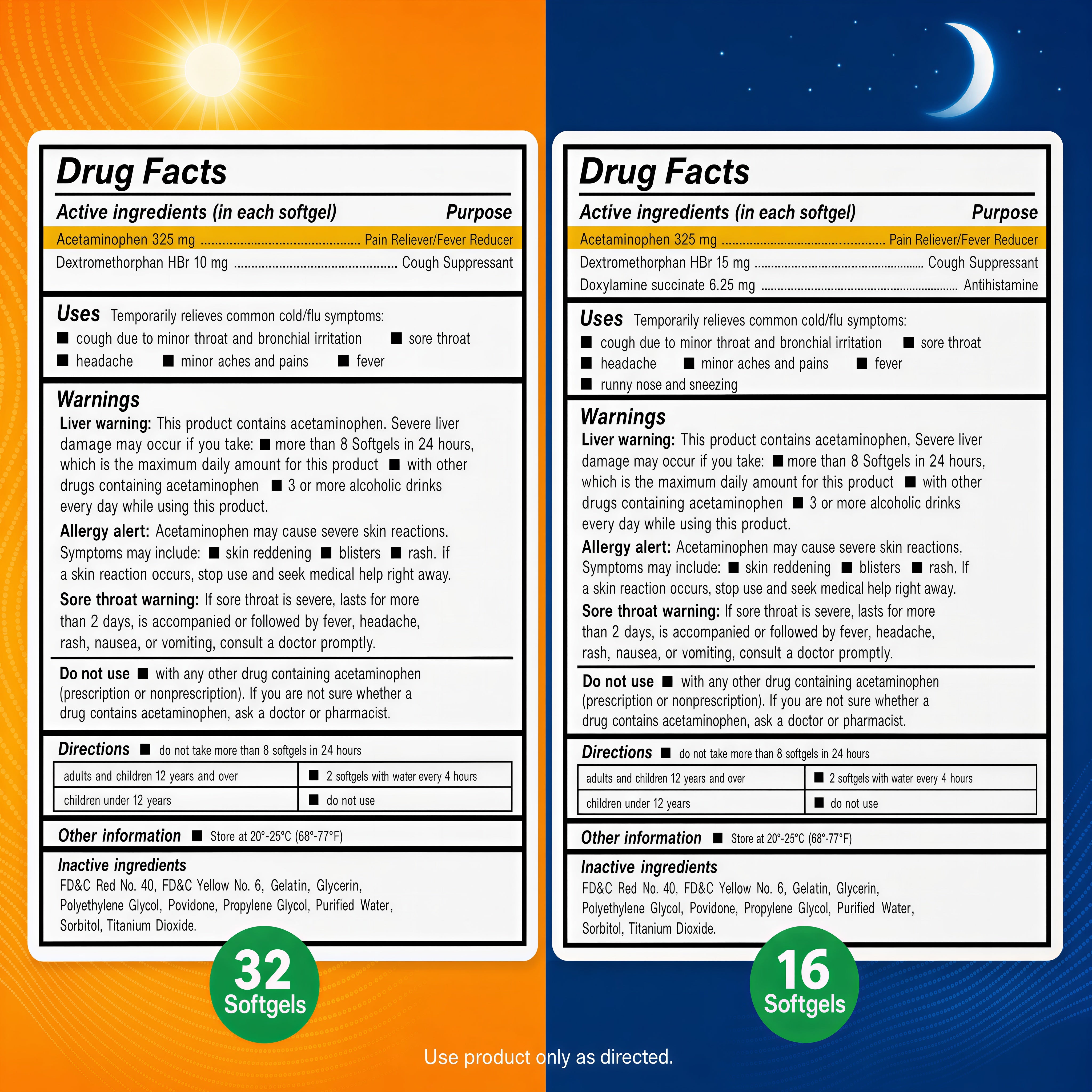 AXIV Day & Night Cold & Flu Medicine Combo Pack Softgels, Daytime & Nighttime