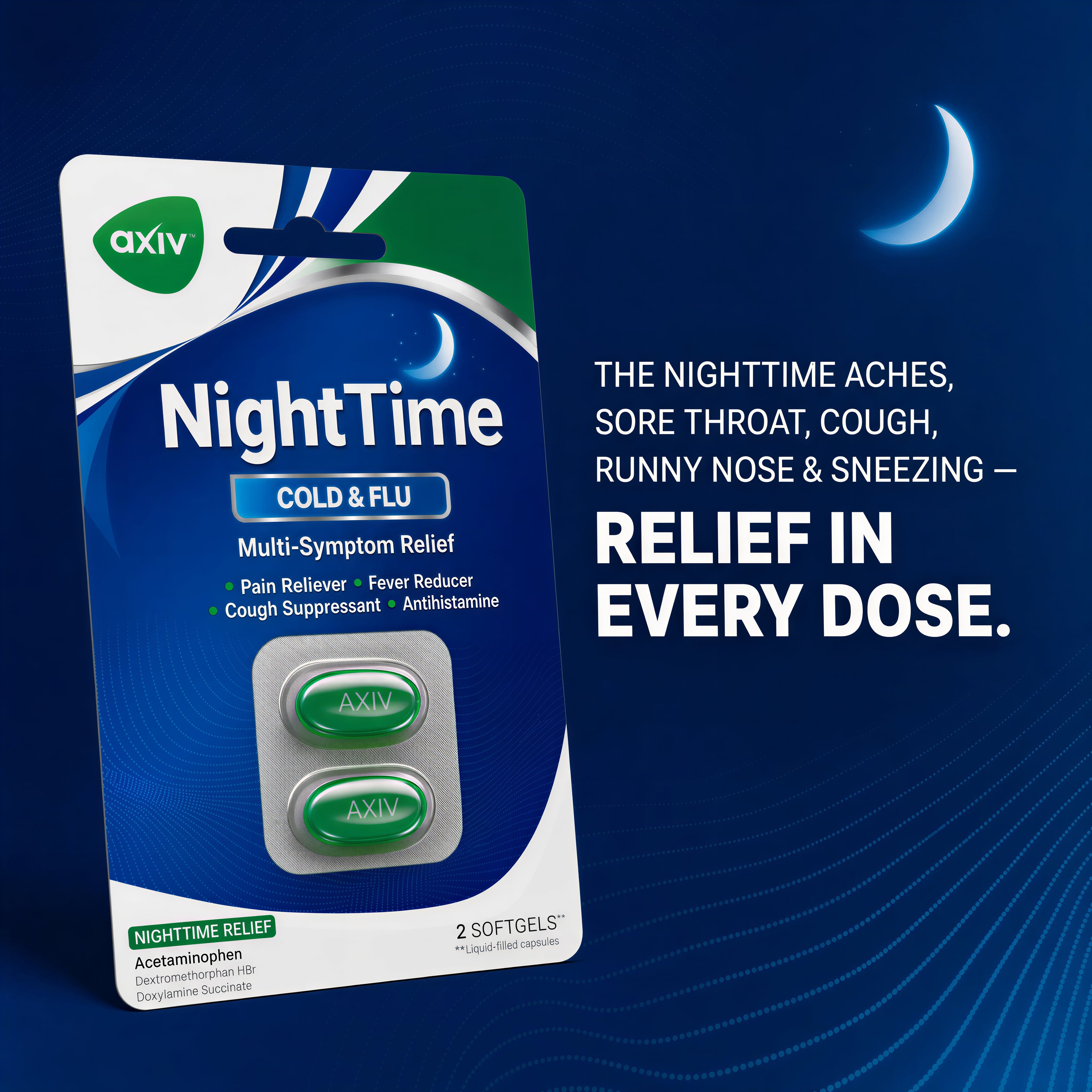 AXIV NightTime C-Store 25 Blister Packs 2 Softgels Each 50 Total
