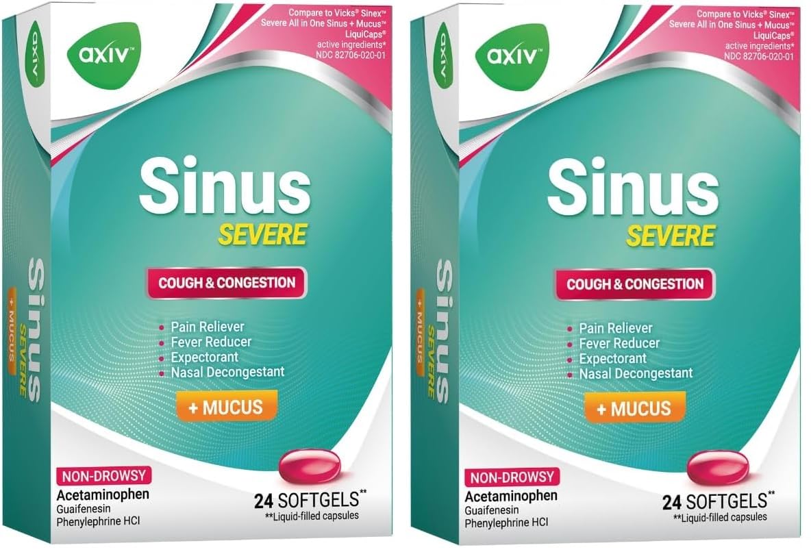 AXIV® Sinus Severe + Mucus 24 Softgels - Pack of 2 (48 Softgels Total)