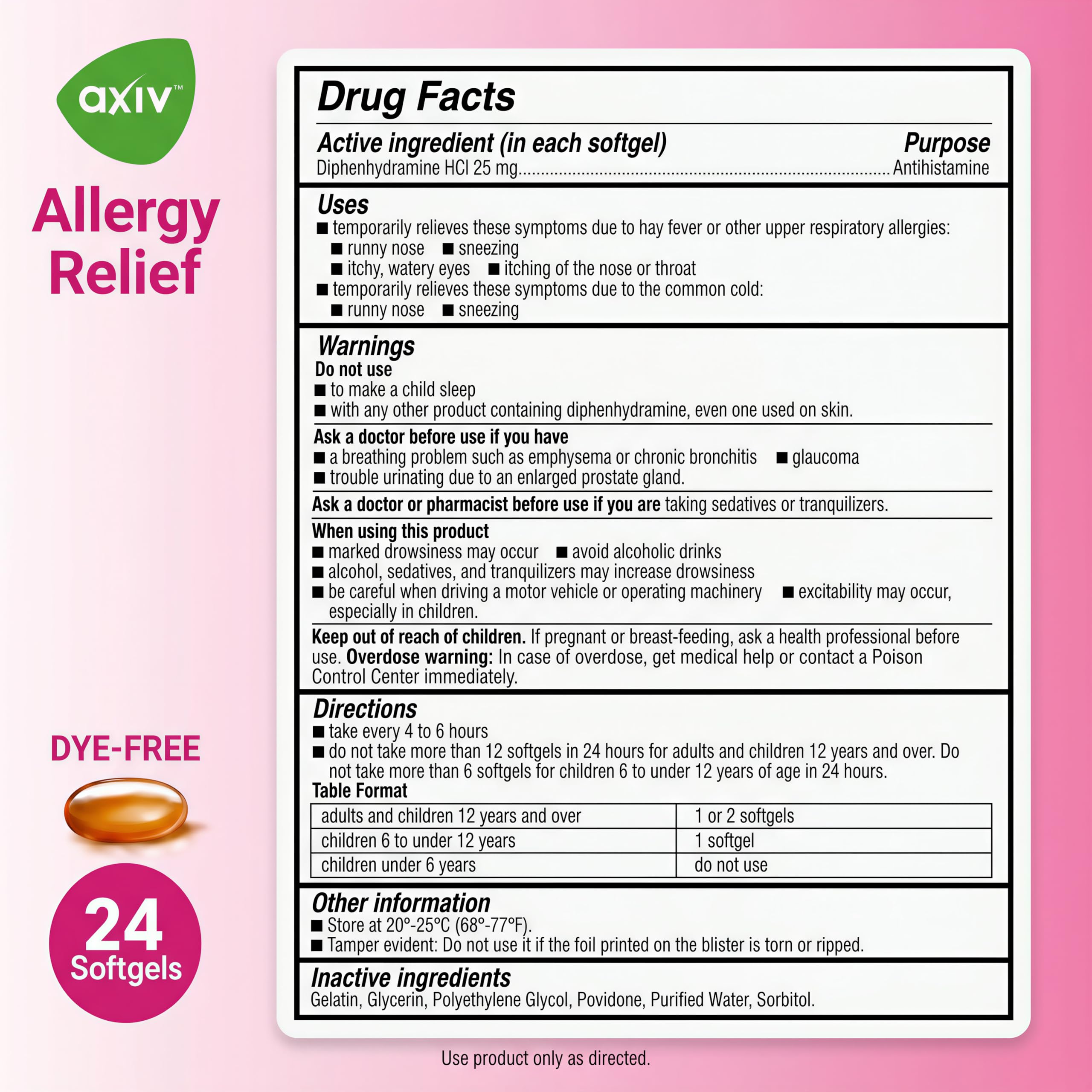 AXIV® Allergy 24 Softgels - Pack of 2 (48 Softgels Total)