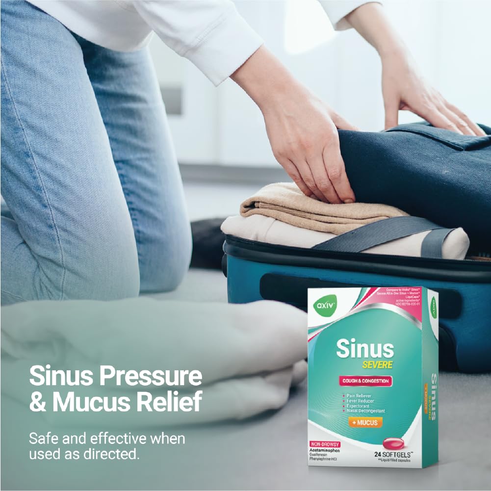 AXIV® Sinus Severe + Mucus 24 Softgels - Pack of 2 (48 Softgels Total)