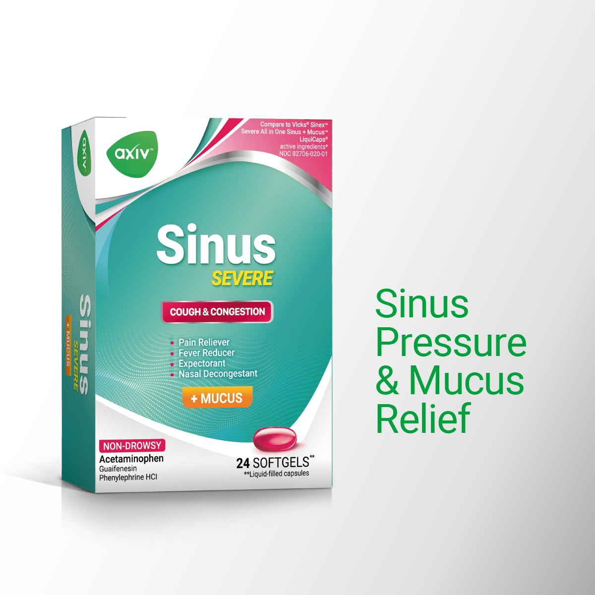 AXIV® Sinus Severe + Mucus 24 Softgels - Pack of 2 (48 Softgels Total)