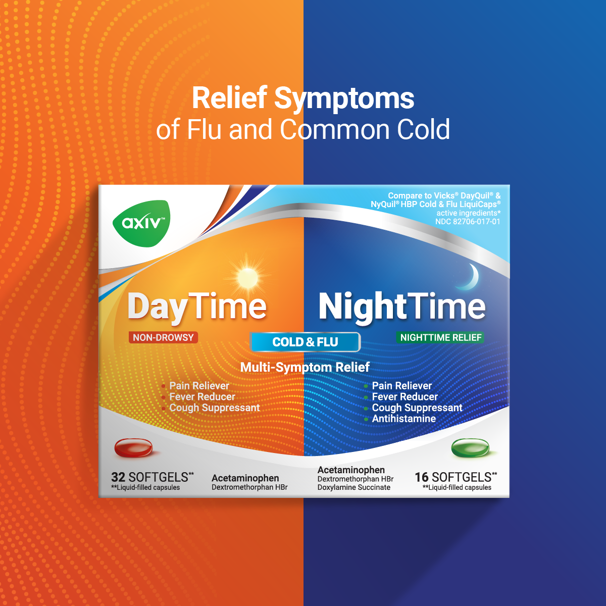 AXIV Day  and Night 48 Soft gels Relief Symptoms