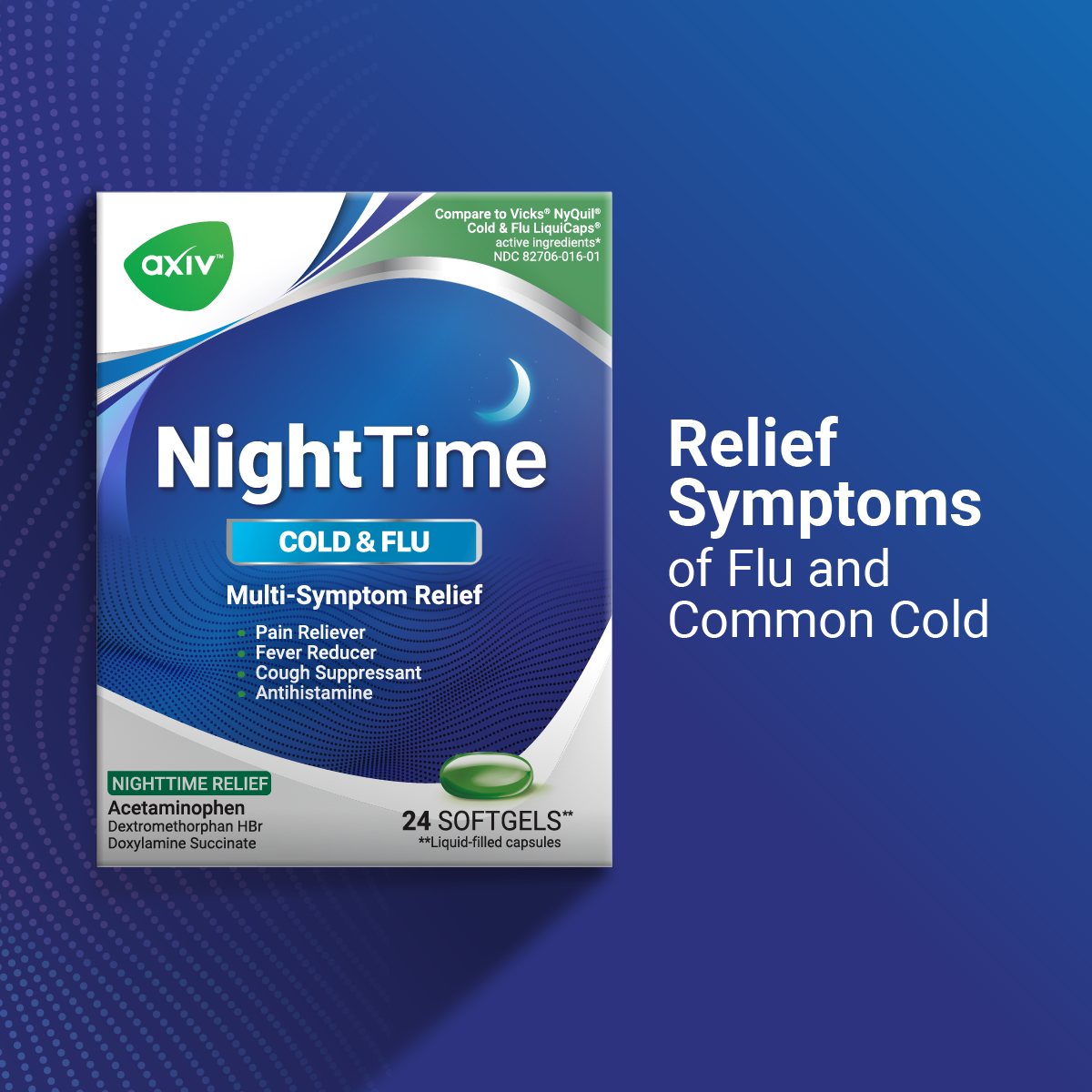 AXIV NightTime 24 Softgels Cold and flu Relief