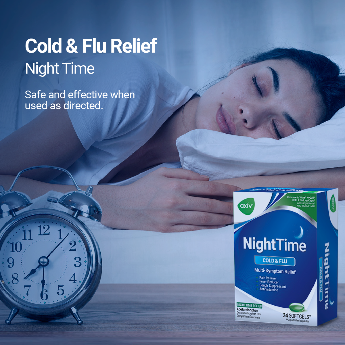 AXIV NightTime 24 Softgels Cold and flu Relief 2