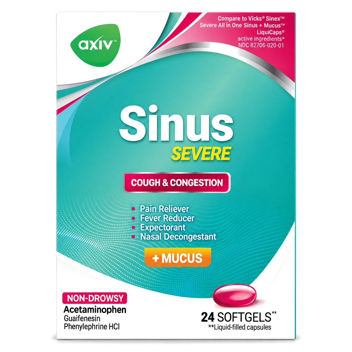 AXIV Sinus Severe + Mucus 24 Softgels